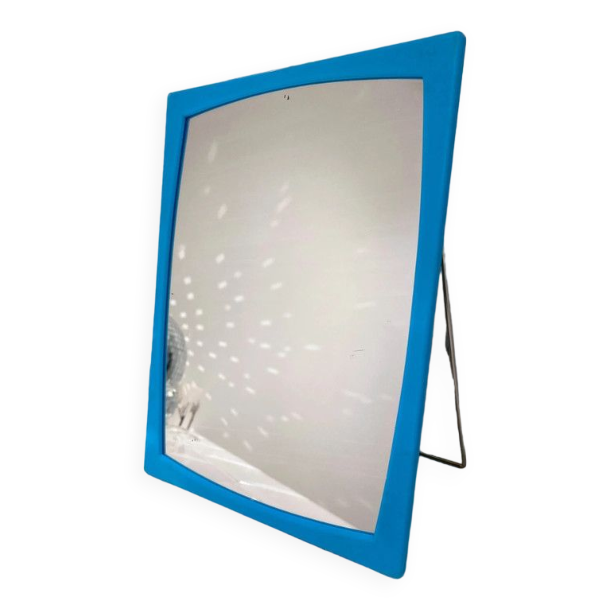 Blue plastic barber mirror made in France vintage