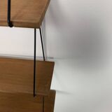60s wall-mounted string shelf, wood and metal