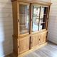 Large vintage display cabinet in solid pine with sliding doors, Country style.