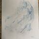 Signed watercolour monochrome blue study of the statue "The Kiss by Rodin"