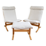 Pair of vintage Scandinavian lounge chairs and Relling ottoman, Sie model