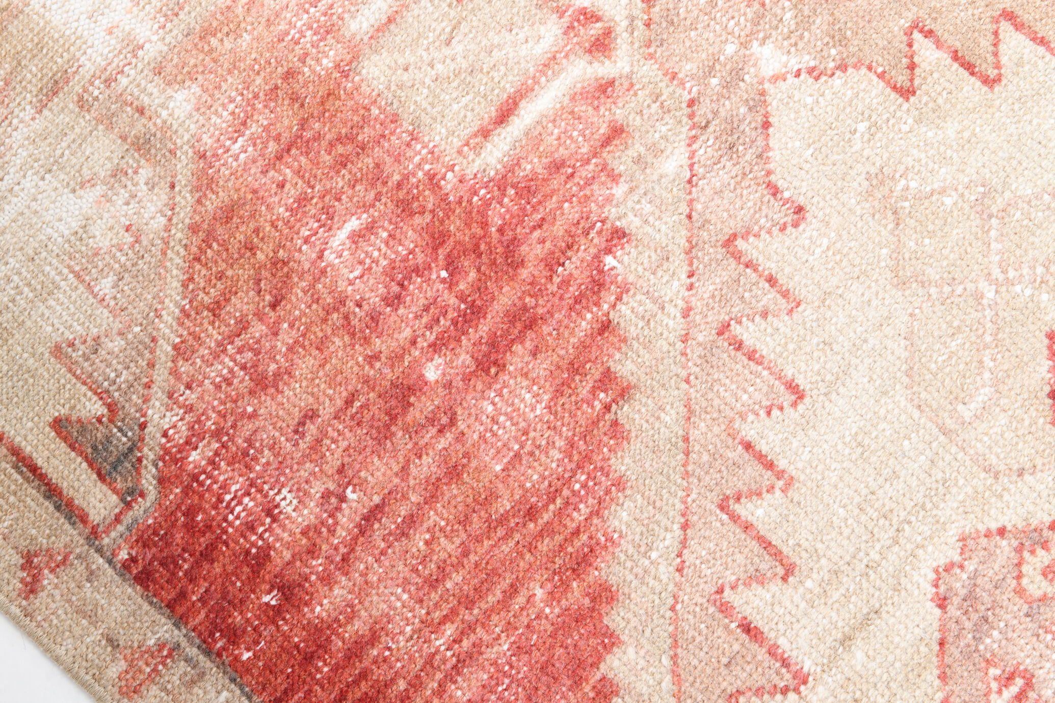 Faded red and beige vintage runner rug 322x85cm