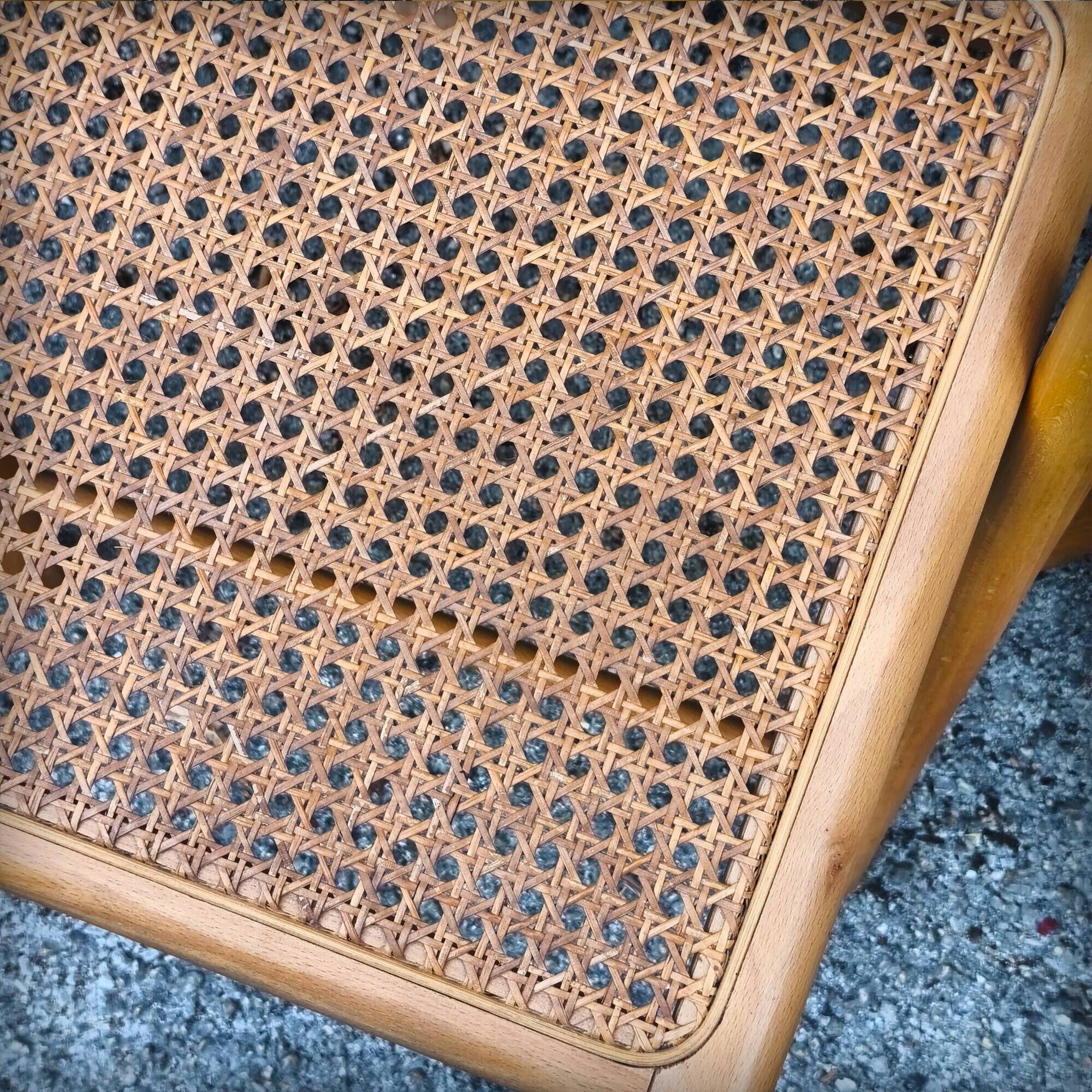 Set of 4 folding chairs in beech and caning by Habitat, 1980s.