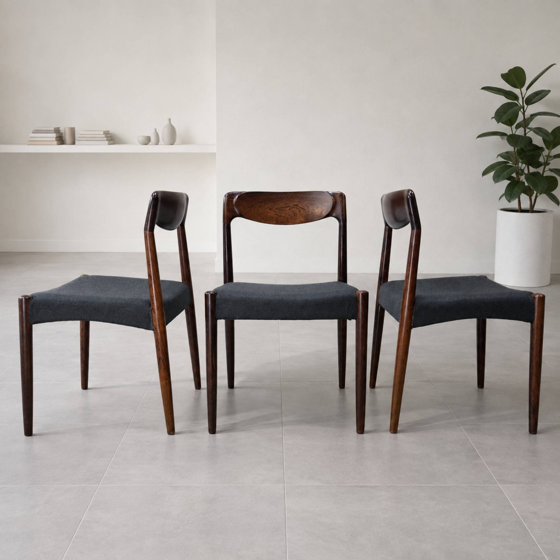 3x Vintage Danish Dyrlund chairs rosewood reupholstered / Scandinavian