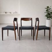 3x Vintage Danish Dyrlund chairs rosewood reupholstered / Scandinavian
