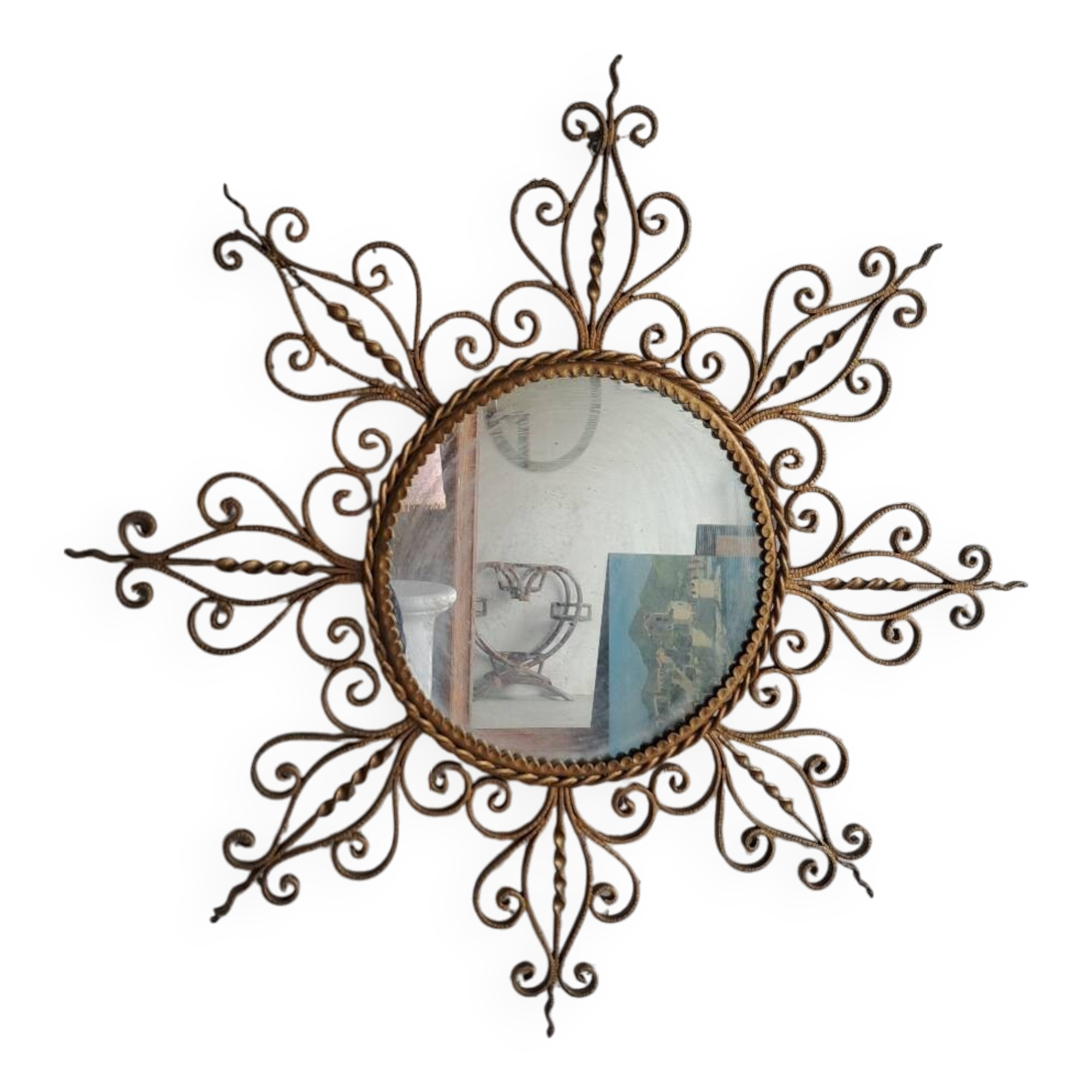 Vintage gold metal sun mirror