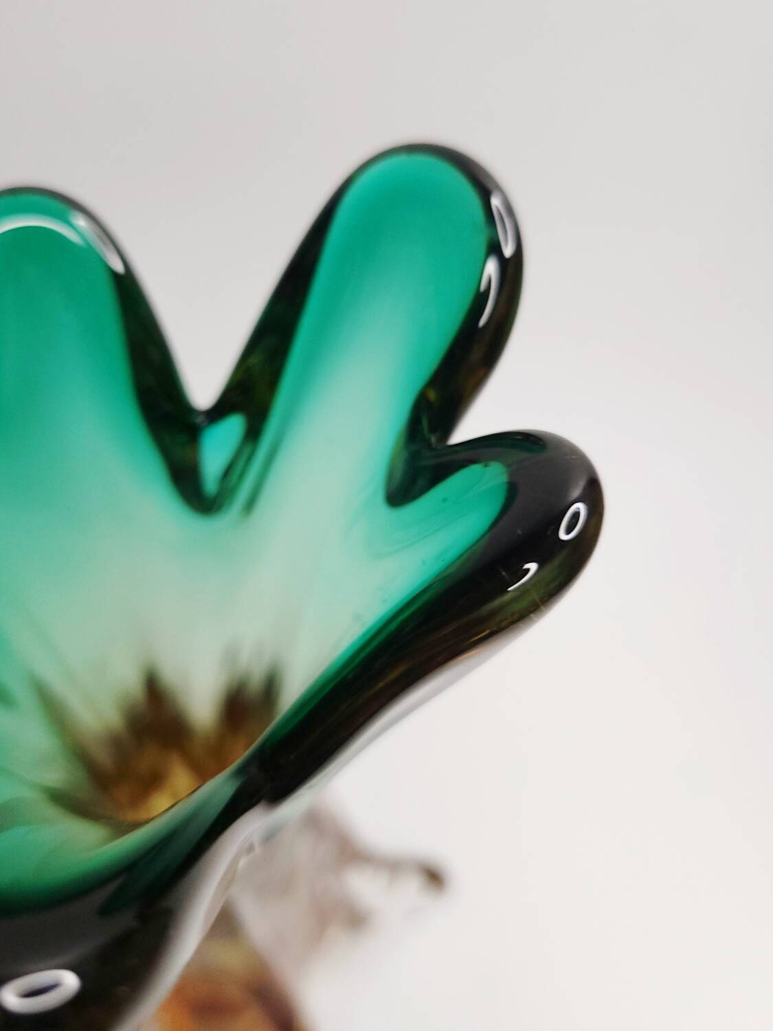 Artistic glass vase in green and amber shades – 1960s/70s