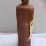 Paire ancienne bouteille grès marron avec étiquettes origine vintage