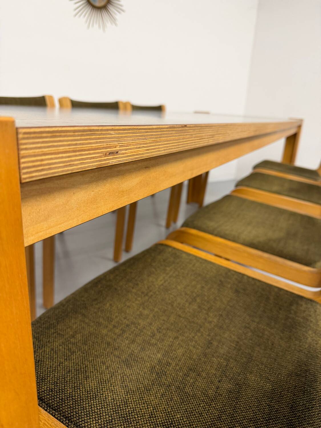 Large modernist plywood table, Memphis style, 1980s