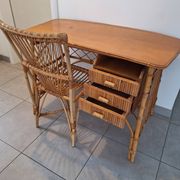 Rattan and bamboo desk with chair - Audoux Minet style from the 1970s.