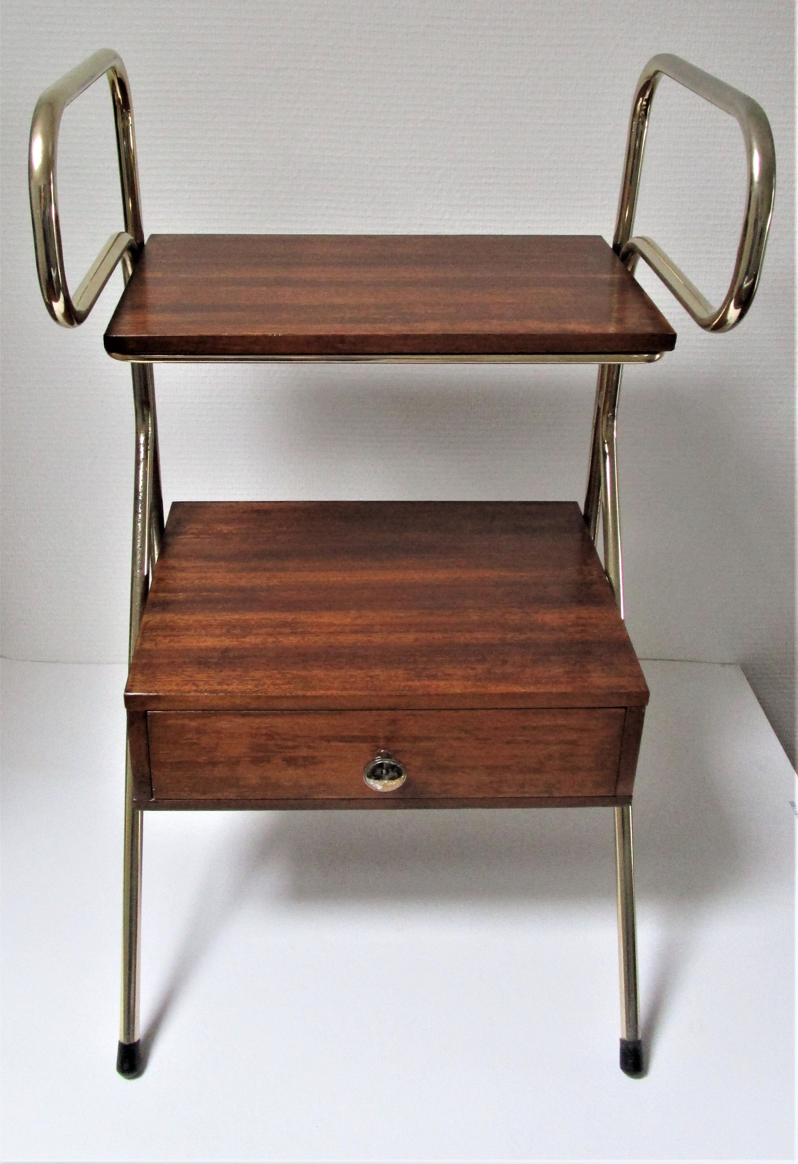 Bedside design in wood and gold metal 50s/60s