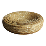 Round wicker basket with lid, vintage soft weaving.