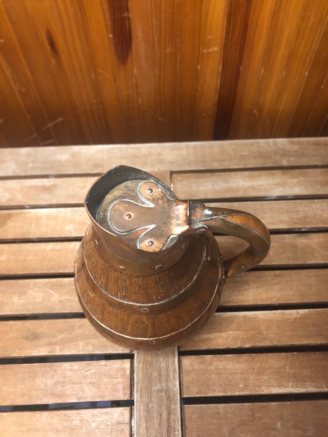 Ancien Pichet BLANCHET Bois + Cerclage Cuivre Vintage