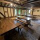 Set of 3 monastery tables in solid oak 220 cm with 6 matching benches.