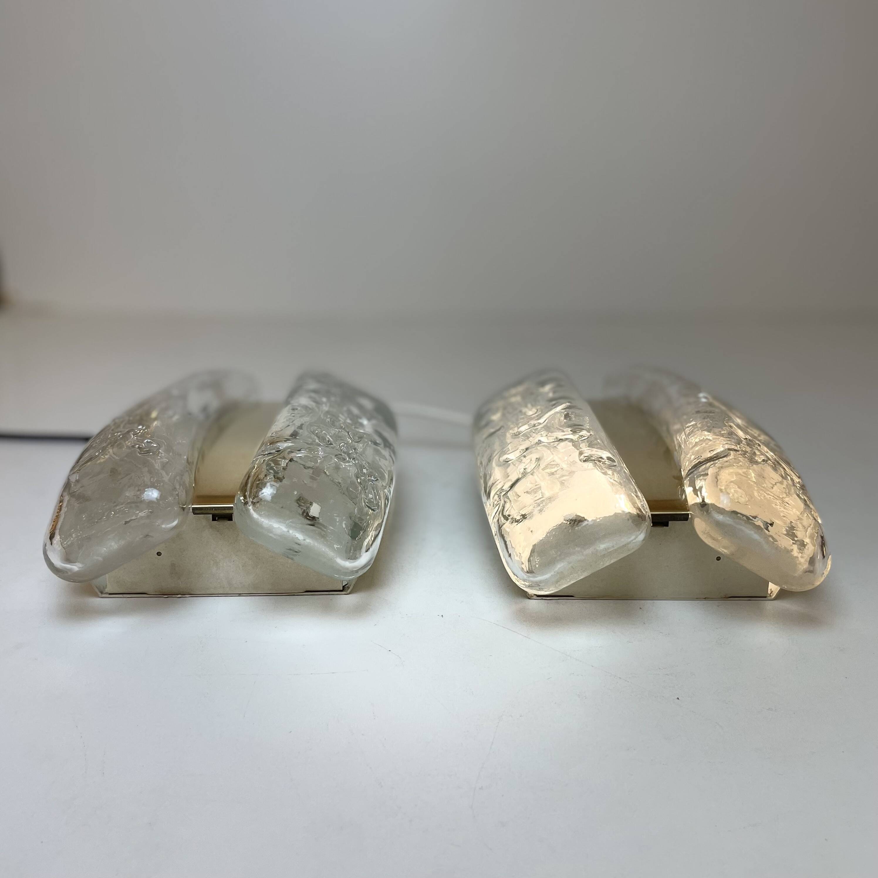 Glass and brass wall lights by Doria, 1960s