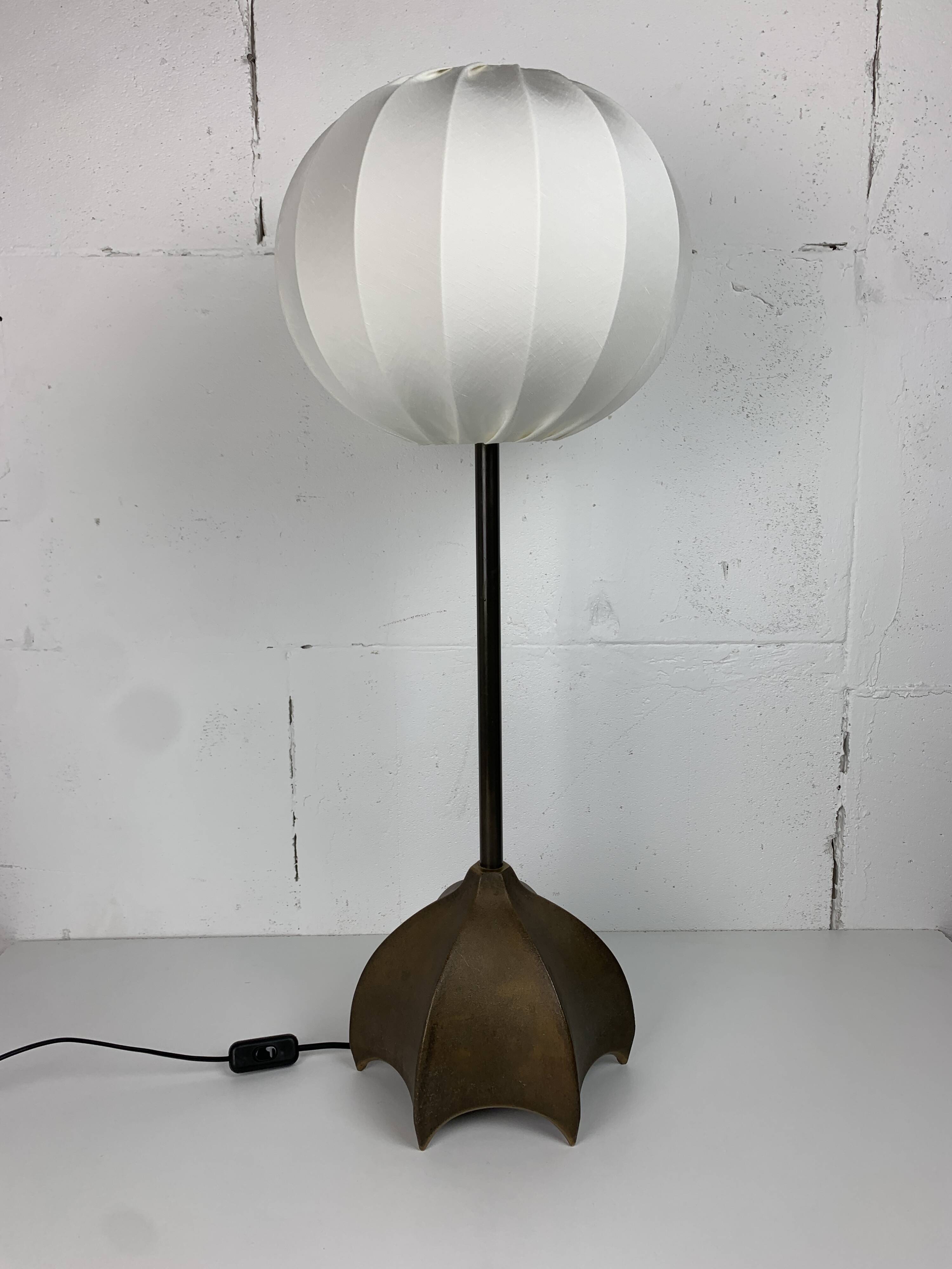 Brutalist bronze large cocoon table lamp, Dutch 1990s