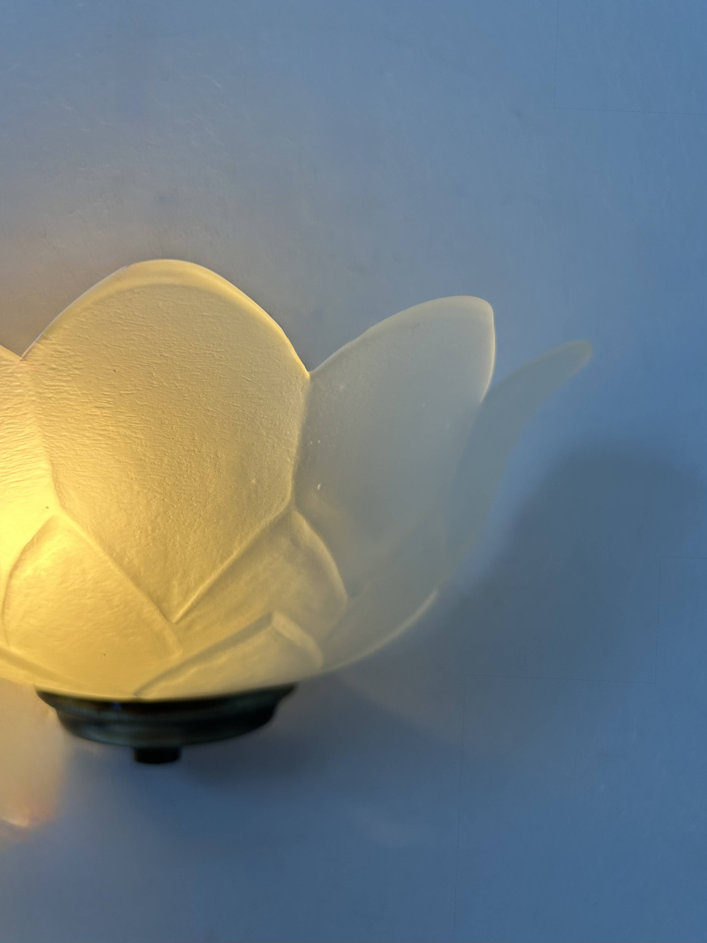 Pair of vintage brass and sandblasted glass wall lights, France, 1970