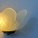 Pair of vintage brass and sandblasted glass wall lights, France, 1970