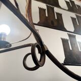 Medieval style heraldic wrought iron chandelier