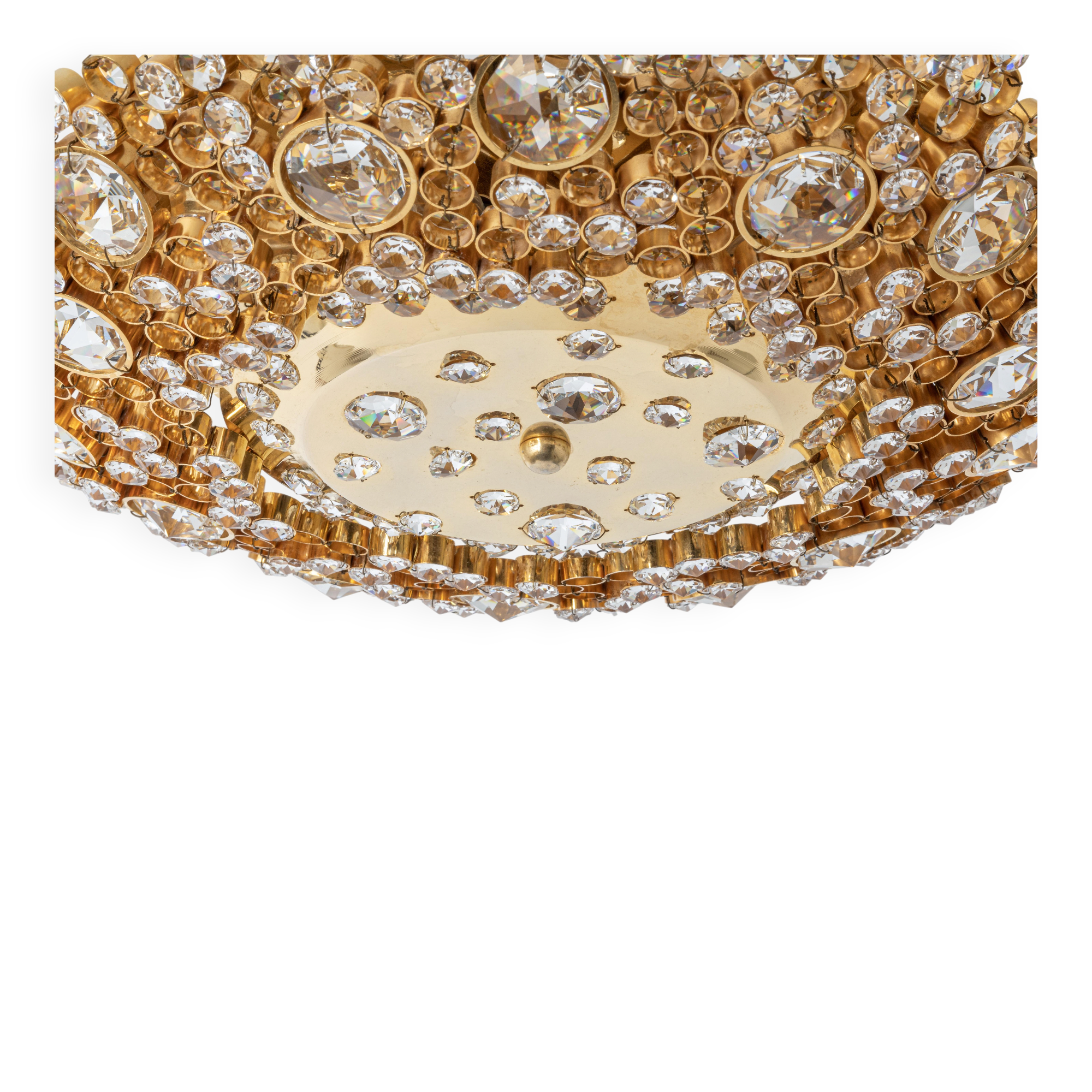 Floral wall light in gilded brass and cut glass by Palwa, Germany, 1970s.