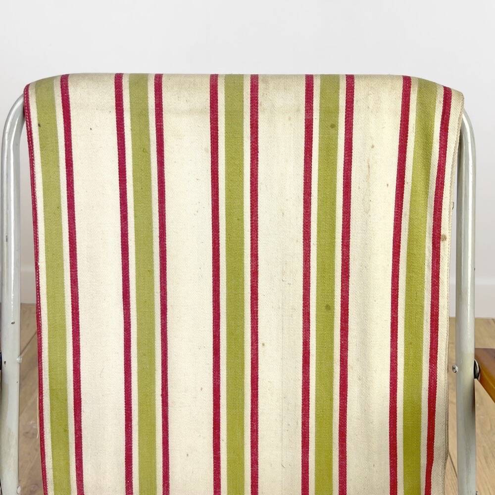 Vintage children's folding armchair in metal and striped canvas
