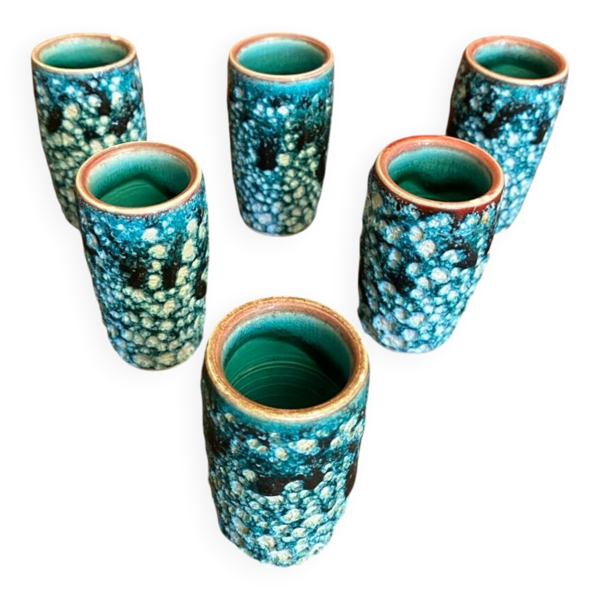 Série 6 verres liqueur ancien cyclope charles cart céramique fat lava