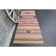 Vintage Turkish Oushak Handmade Wool Cotton Purple Runner Rug 93x234