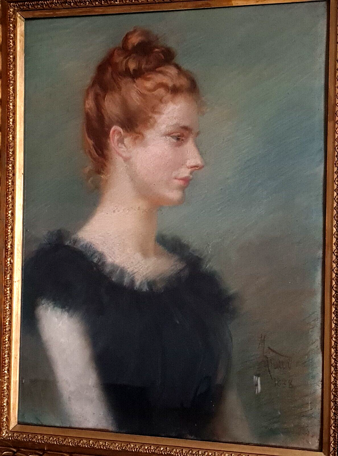 Portrait of an elegant young woman, signed pastel dated 1888, 86x68 cm SC234
