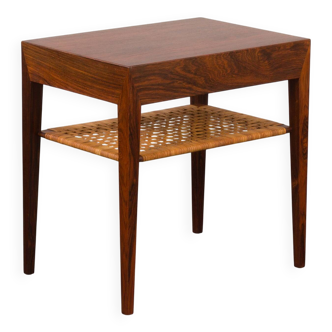 Table d'appoint en palissandre et rotin avec tiroir caché par Severin Hansen pour Haslev