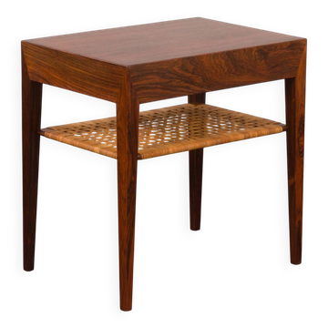 Rosewood and Cane Side Table w hidden drawer by Severin Hansen for Haslev