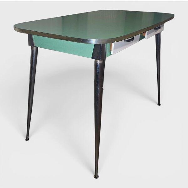 Ensemble Table à tiroirs & 2 Chaises Formica – Circa1950