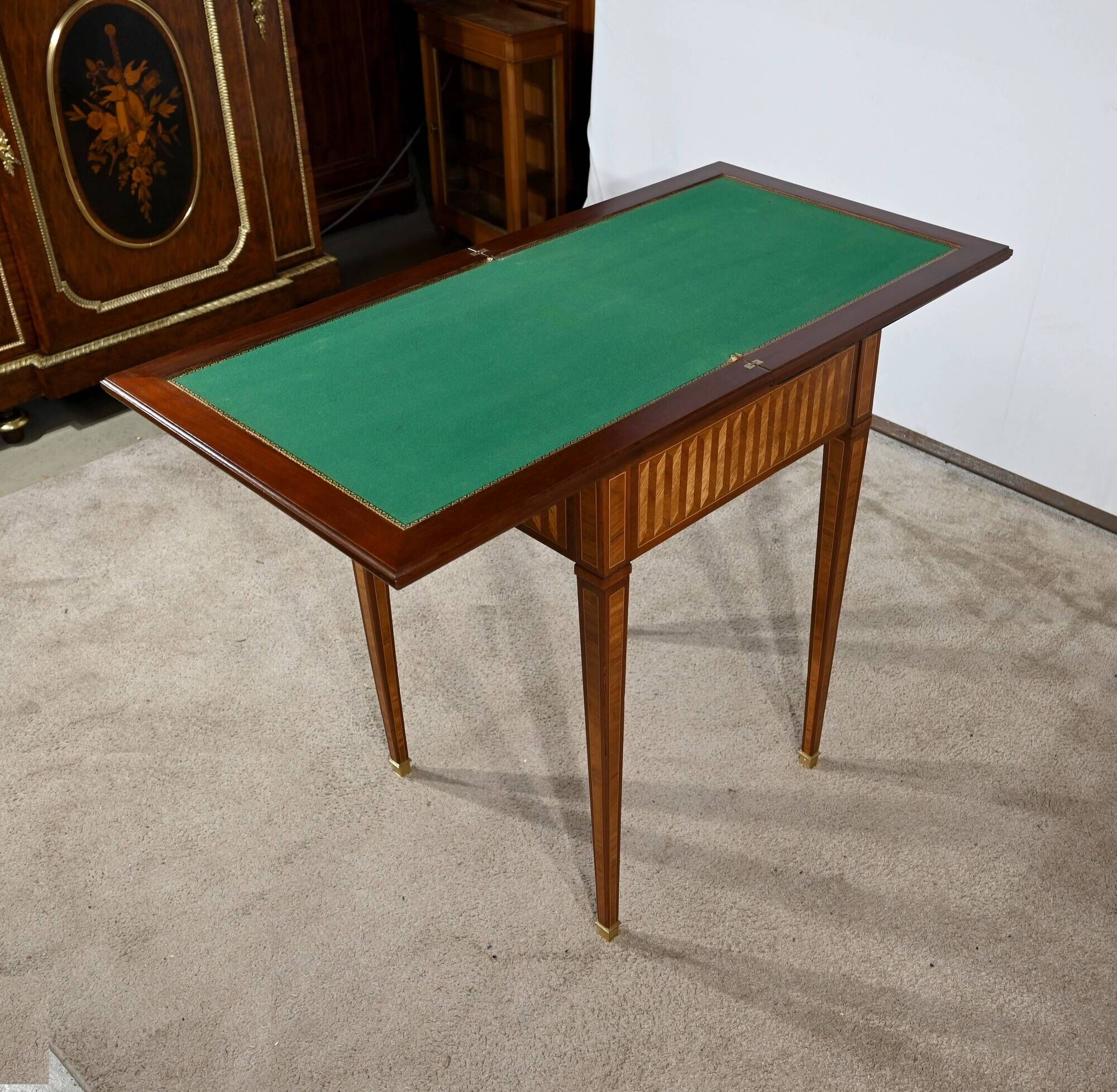 Mahogany and marquetry games table, Art Nouveau, 1920