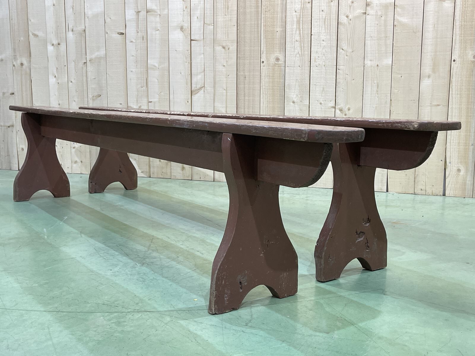 Pair of 1930s farm table benches