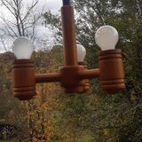 Scandinavian wooden turned pendant light, 70s/80s, chalet spirit.