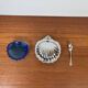 Silver-plated metal shell butter dish with blue insert, 1970