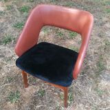 Fauteuil vintage skaï et velours SNA Roset
