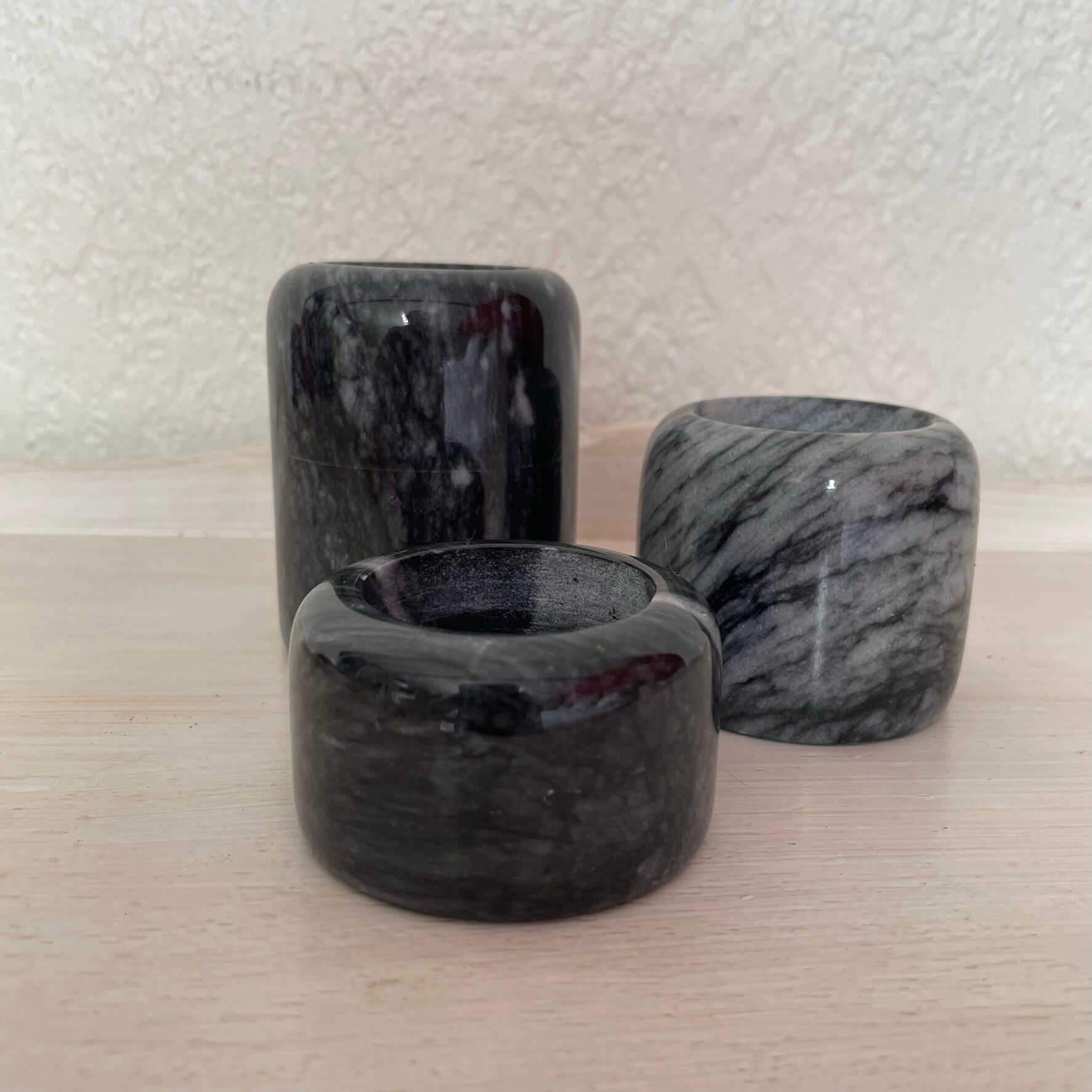 Set of 3 marble candle holders, 1980