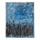Abstract table in blue, black, and white, 41x33 cm, signed painting.