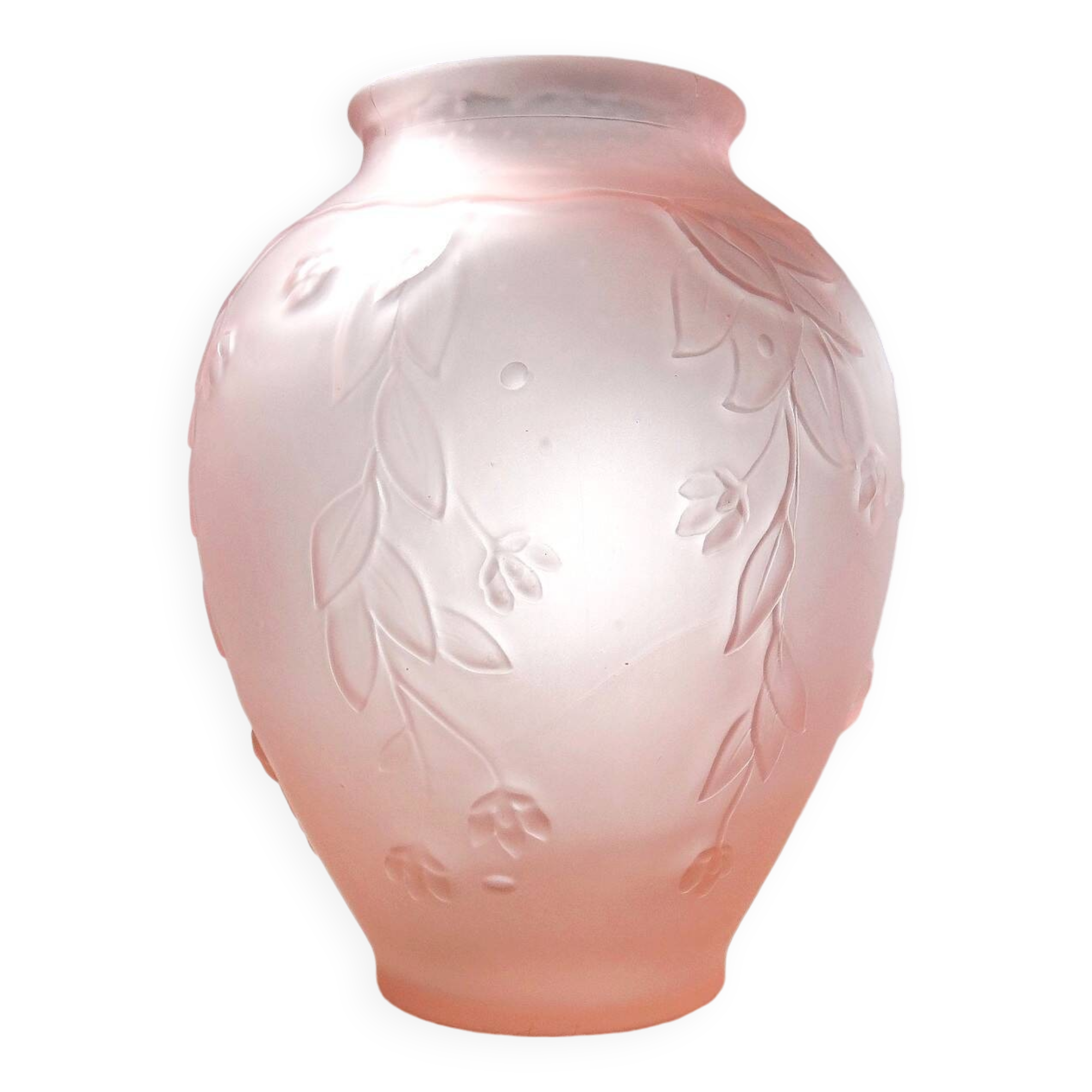 Large art deco style vase in molded/pressed pink glass paste