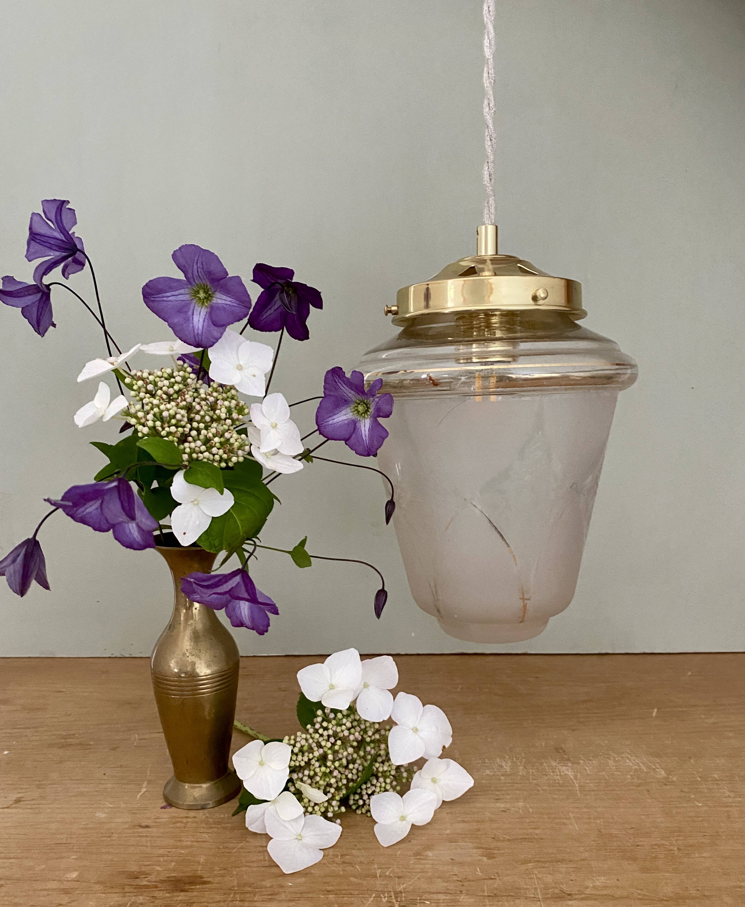 Vintage globe pendant light in white and gold frosted glass