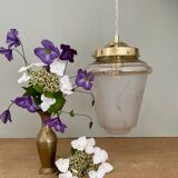 Vintage globe pendant light in white and gold frosted glass