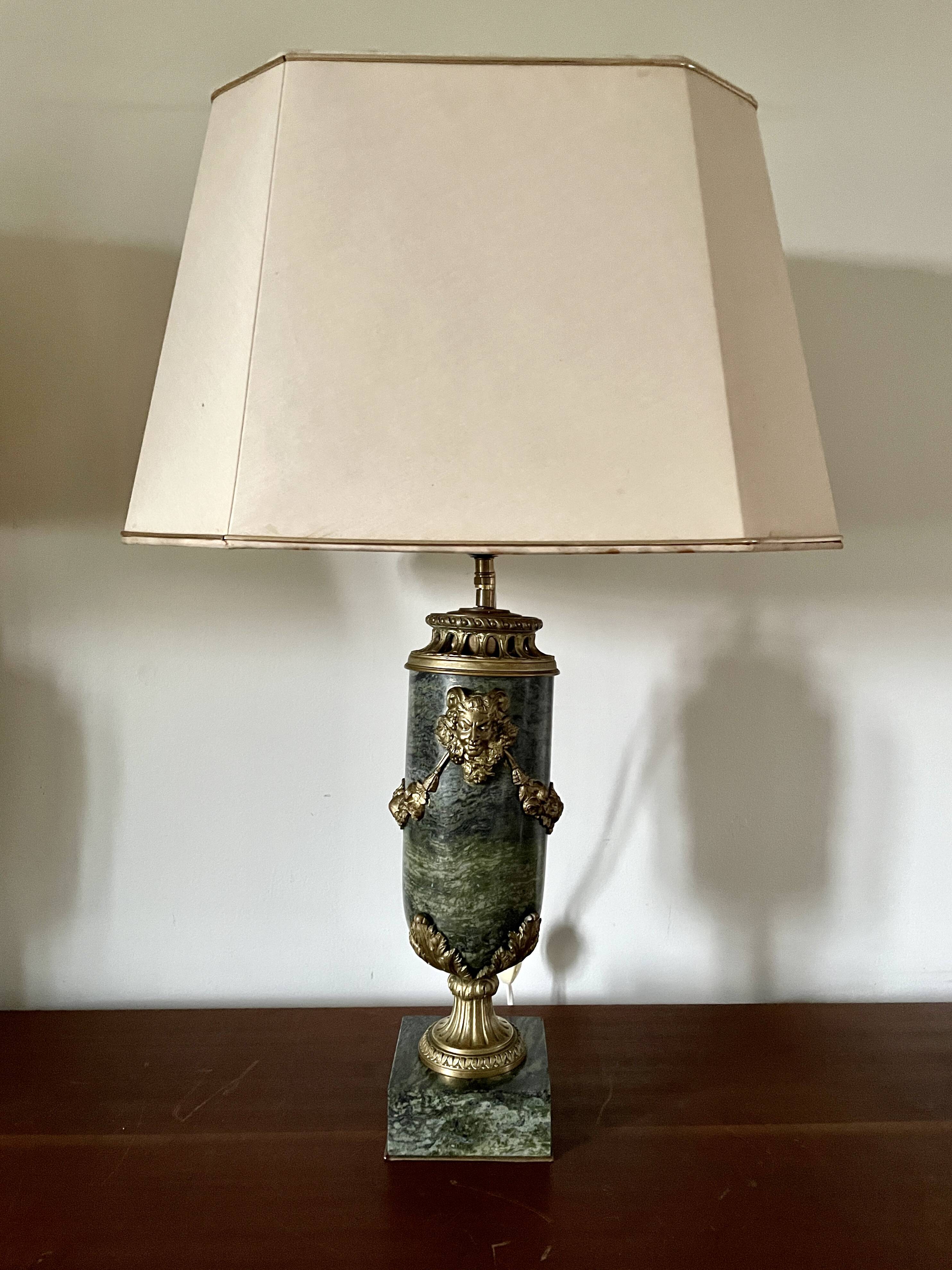 Pair of green marble and gilded bronze cassolettes