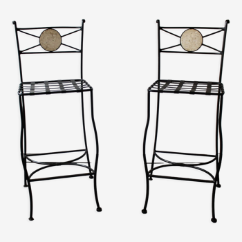 Pair of wrought iron stools