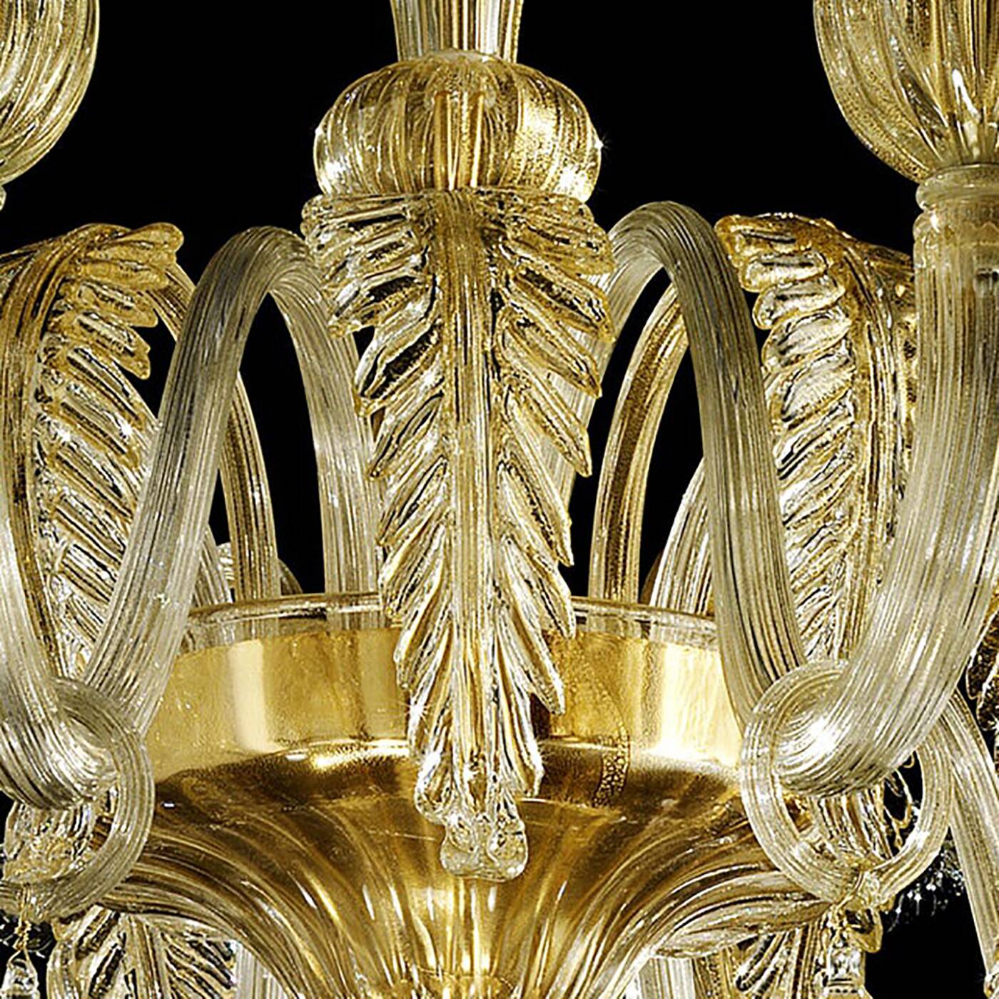 Contemporary Venetian Gold Murano Style Glass Chandelier With Leaves
