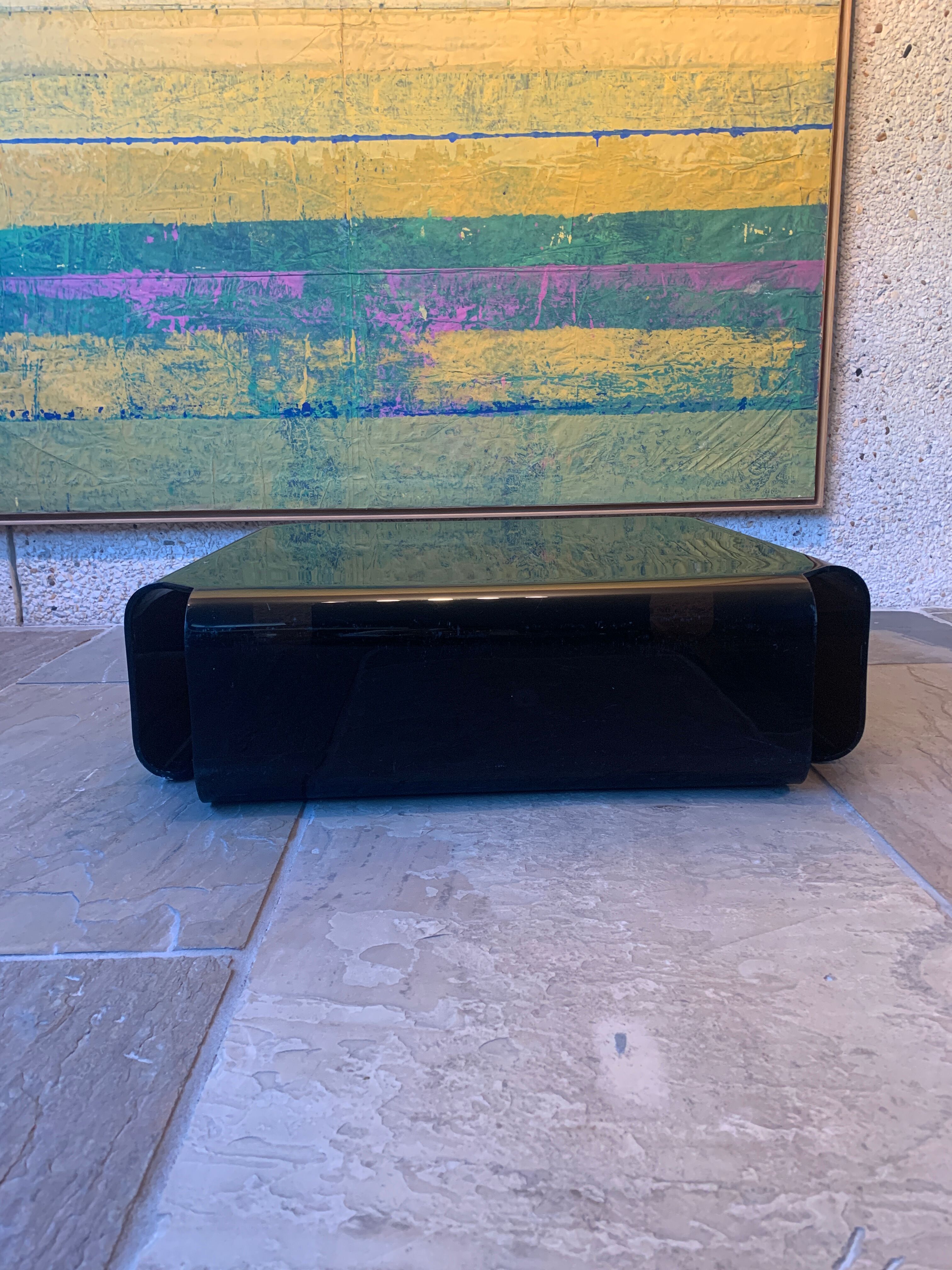 Smoked plexiglass coffee table Michel Dumas 70s