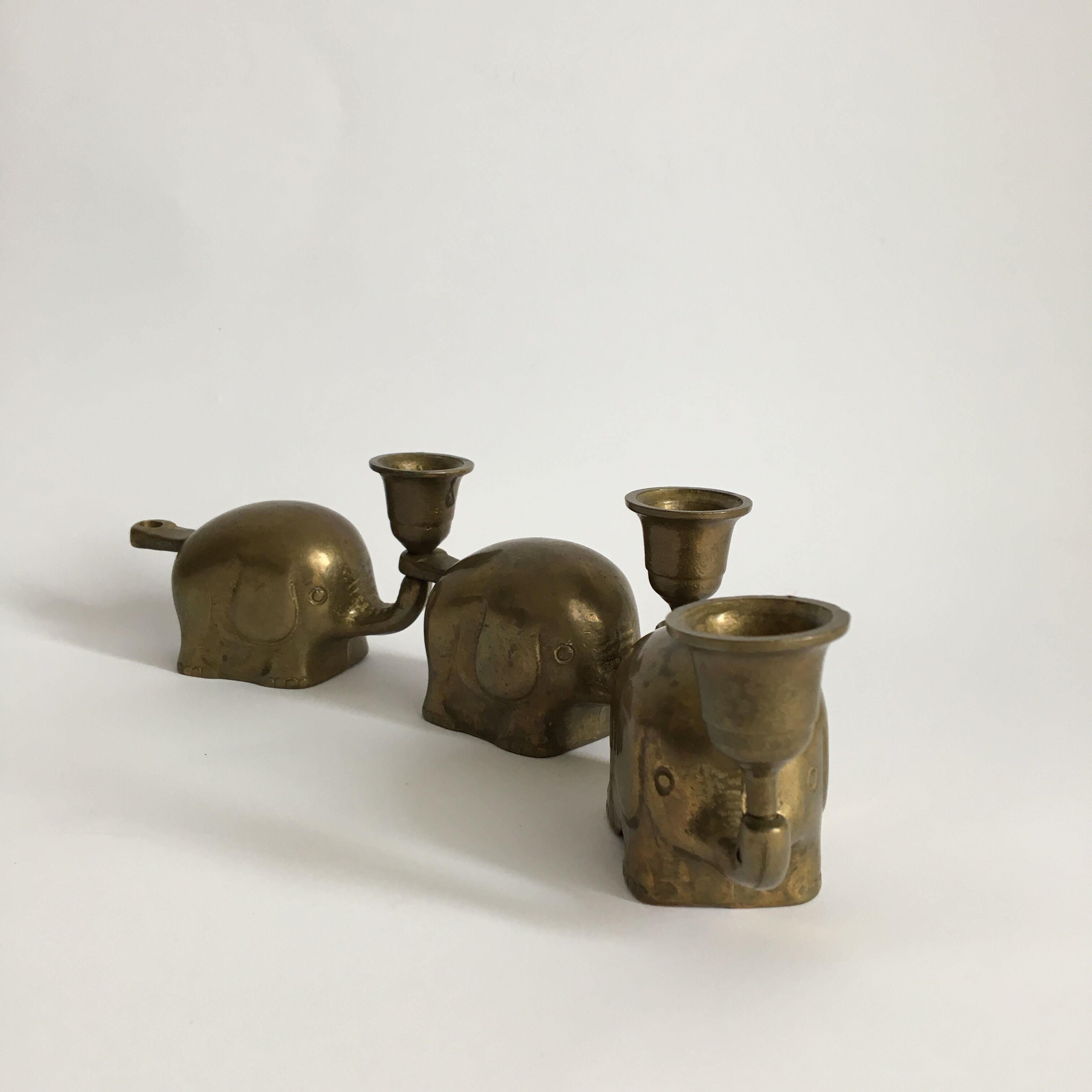 Set of 3 Brass Elephants Figure, 1950s