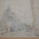 Pencil drawing "Landscape of Ruins" 1918 signed and dated