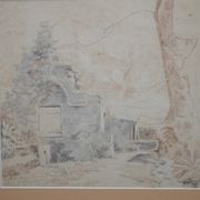 Pencil drawing "Landscape of Ruins" 1918 signed and dated