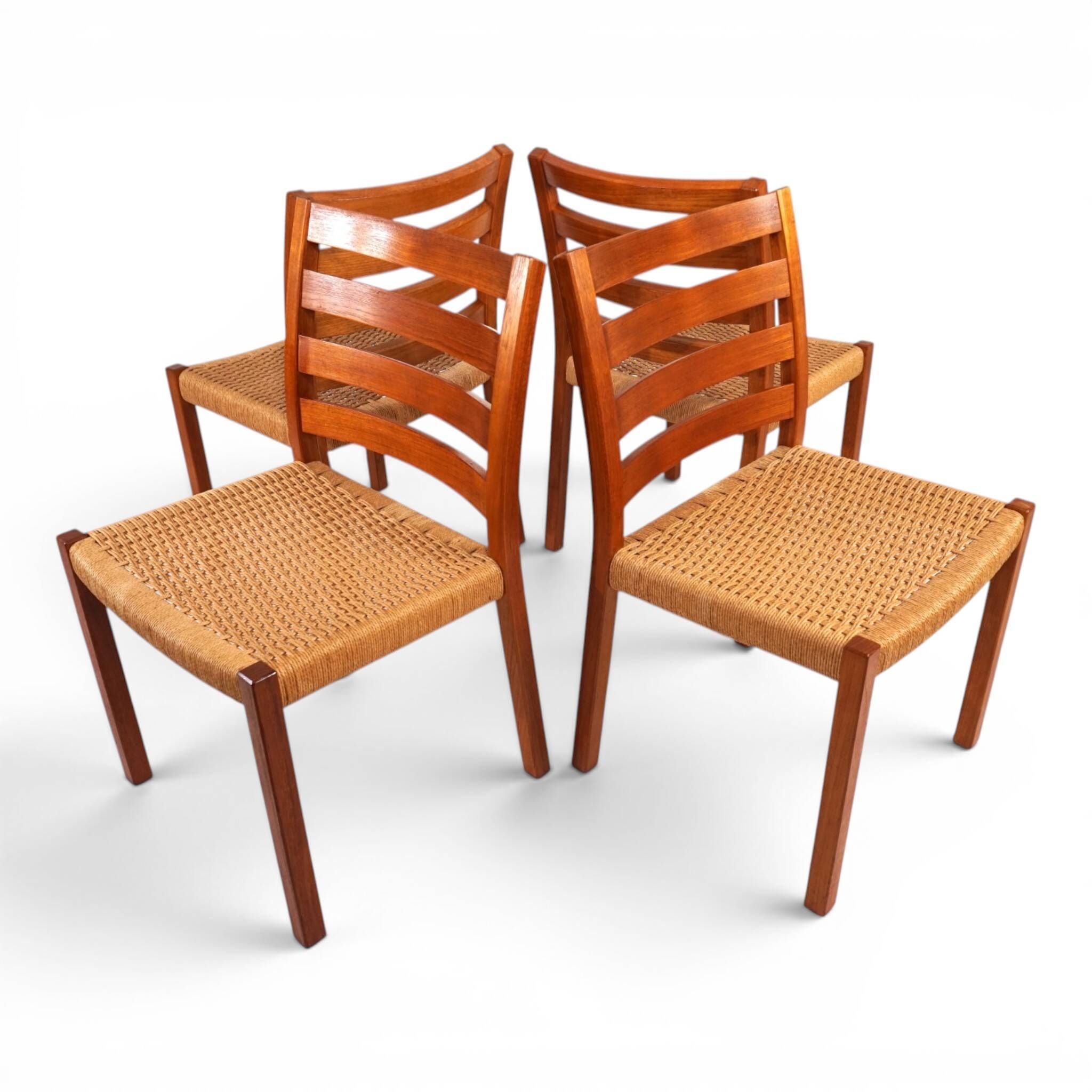 Niels Otto Møller Model 408, Set of 4 Teak Papercord Dining Chairs for J.L.