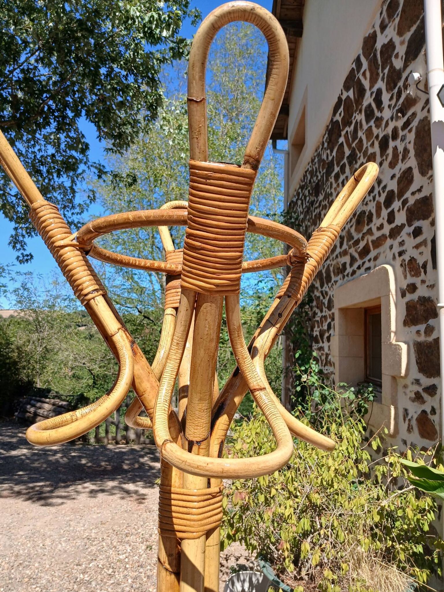 Vintage coat rack in bamboo and rattan